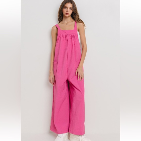 15 Boho Textured Tie Back Wide Leg Jumpsuit - Picture 3 of 6